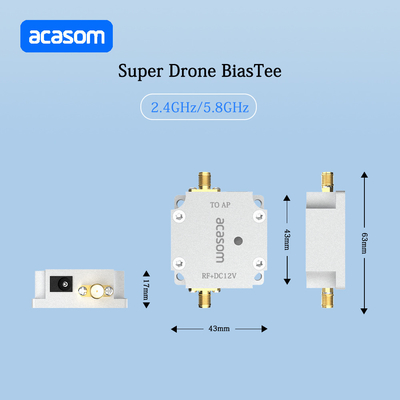 12V Super Drone Bias Tee Laag insetverlies ≤0,4 dB voor Input Power ≤40 dBm en 2,4-2,5 GHz
